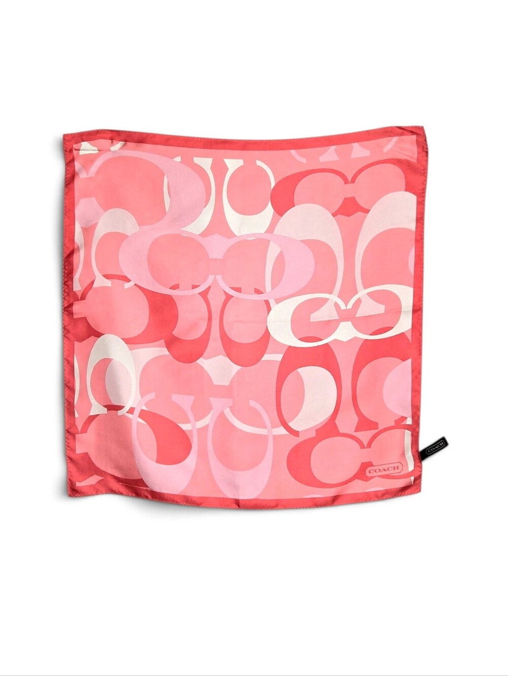 Coach Silk Scarf. Coral/pink/white.. - Picture 7 of 7